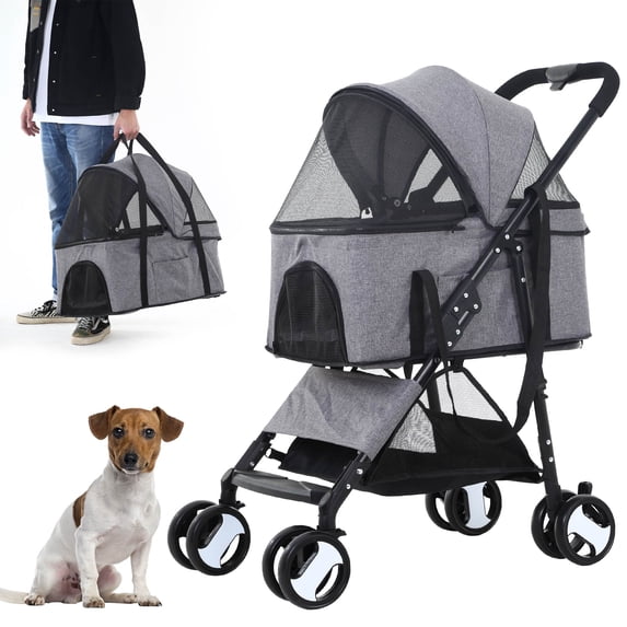 CL.HPAHKL 3 in 1 Dog Stroller For Medium Small Dogs Cats, 4 Wheels Folding Cat Stroller Pet Stroller with Removable Carrier, Portable Dog Cat Cage Jogger Stroller with Storage Lightweight for Travel