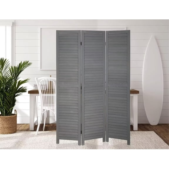 CL.HPAHKL 3 Panel Wood Room Divider, 5.6 Ft Tall Folding Privacy Screen with 180 Degree Hinges, Portable Wall Divider for Room Separation, Freestanding Partition for Home, Office, Bedroom, Gray