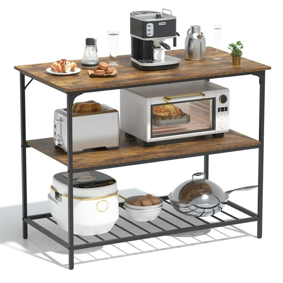 CL.HPAHKL 3 Tier Kitchen Island with Storage Shelves, Kitchen Counter Baker Rack for Baking & Organizing, Brown