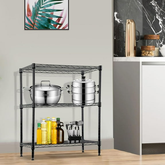 CL.HPAHKL 3 Tier Metal Shelf, 450LBS Capacity Heavy Duty Metal Utility Shelf Adjustable Wire Rack Shelving NSF Certified Kitchen Shelving Unit for Home, Office, Closet, Black (23"L x 13.2"W x 30.2"H)