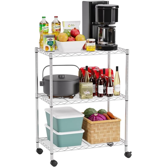 CL.HPAHKL 3-Tier Utility Storage Shelves, Metal Wire Shelving Unit Height Adjustable Storage Rack for Kitchen, Closet, Pantry, Garage, Bathroom, Laundry, 13" D x 23" W x 31" H, Chrome