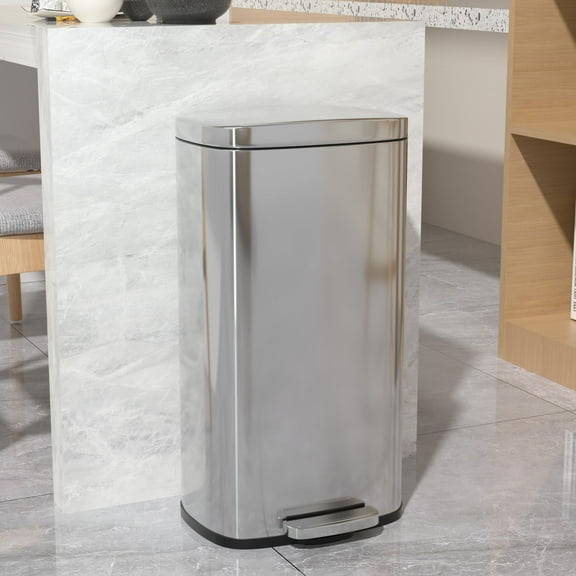 CL.HPAHKL 30 Liter / 8 Gallon Garbage Can, Fingerprint-Proof Garbage Can with Lid Stainless Steel Kitchen Trash Can with Removable Inner Bucket Step Trash Can, Brushed Stainless Steel Finish, Silver