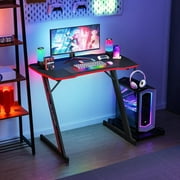 CL.HPAHKL 35 inch Gaming Desk, Z Shaped PC Computer Desk Gaming Table with Headphone Hook, Ergonomic Gaming Workstation PC Desk for Game Players, Red