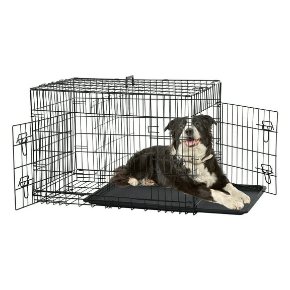 CL.HPAHKL 36 Inch Double-Door Dog Crates for Medium Small Dogs, Portable Folding Metal Dog Cage, Indoor and Outdoor Dog Kennels with Divider Panel, Leak-Proof Pan, Locks, Handle, Black