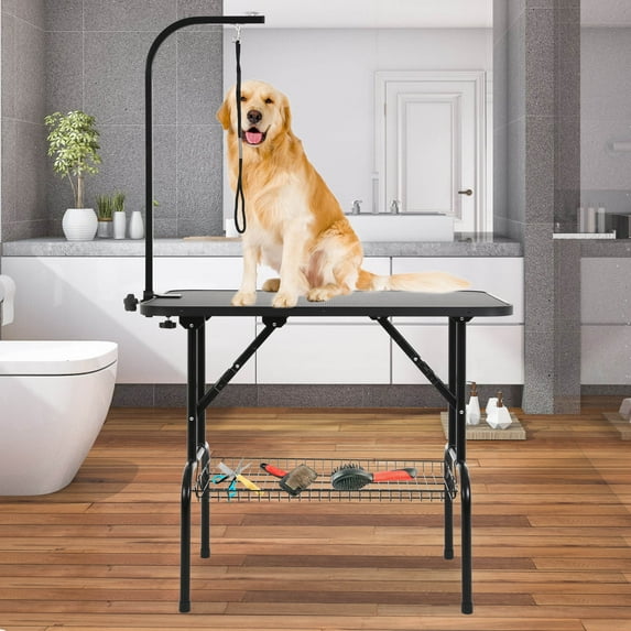 CL.HPAHKL 36 inch Dog Grooming Table Foldable, Height Adjustable Pet Bathing Station with Arm Noose & Mesh Tray, Pet Grooming Table Drying Table for Medium Small Dogs/Cats