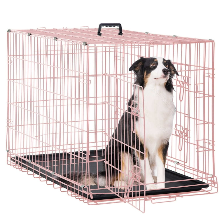 36in Double Door Dog Crate, Foldable, Leak-Proof Tray
