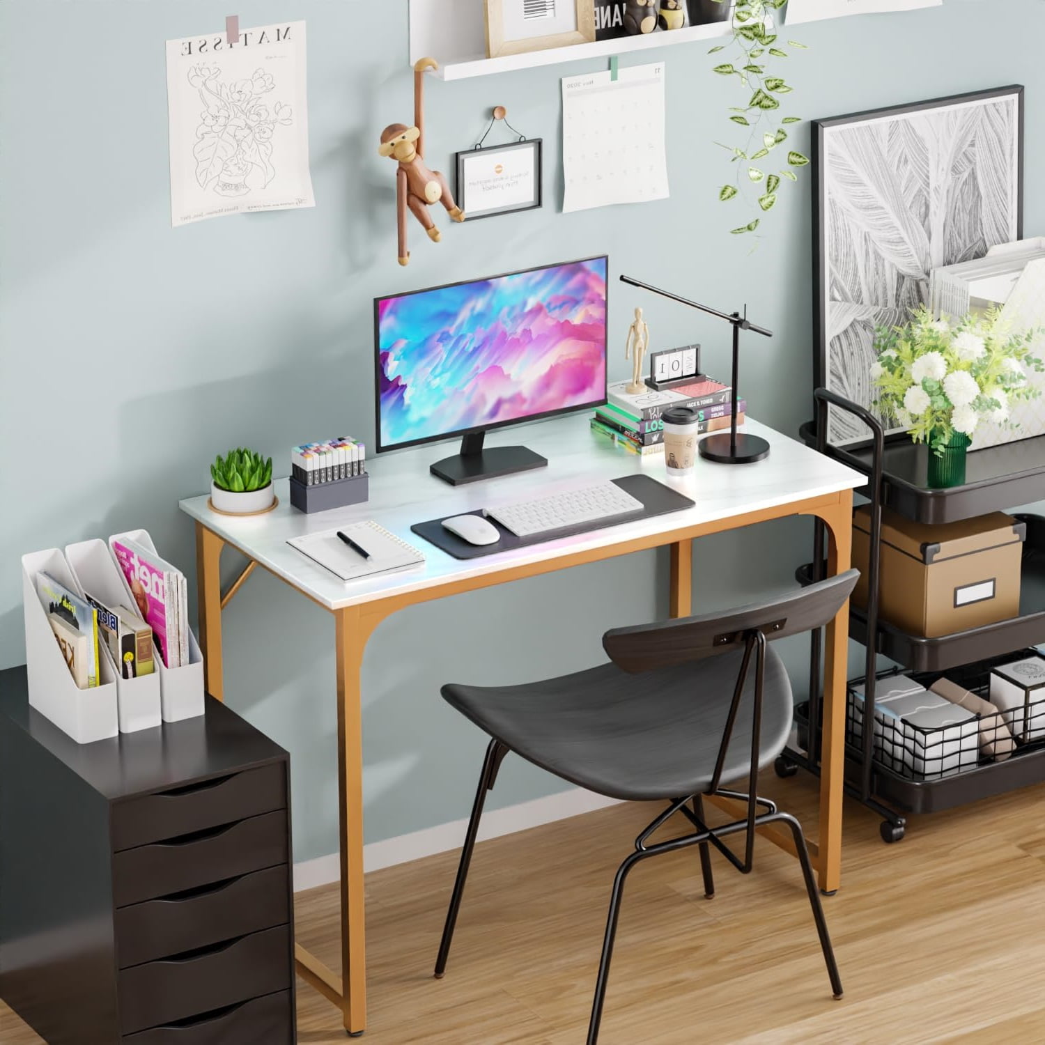 CL.HPAHKL 39 Inch Home Computer Desk, Industrial Office Desk with Metal ...