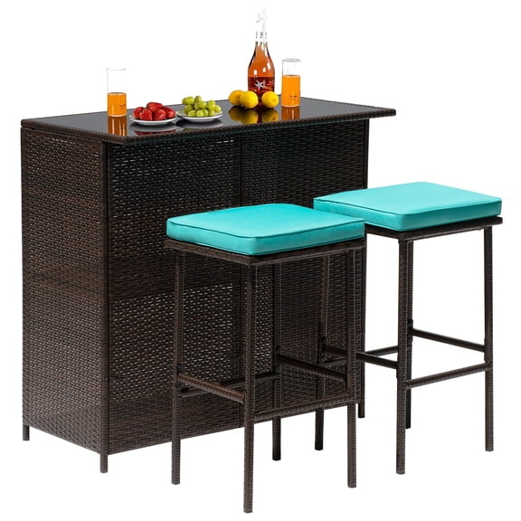 CL.HPAHKL 3PCS Outdoor Patio Bar Sets, Wicker Patio Furniture Set Chairs with Cushion Outdoor Furniture Set for Yard or Backyard Bar Set with Table and Chairs Outdoor Bistro Sets for Adults