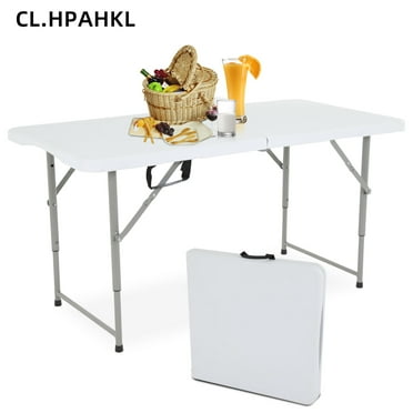 CL.HPAHKL 4 FT Folding Table Adjustable Height, Plastic Folding Tables Fold-in-Half Party Tables with Carrying Handle Portable Tables Folding for Picnic, Dining, Party, Office, Home, Black