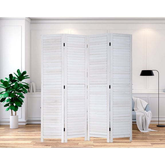 CL.HPAHKL 4 Panel Wooden Room Divider, 5.75 Ft Tall Indoor Portable Freestanding Partition Screen, Folding Privacy Wall Divider for Home Office Bedroom Restaurant, 68.9" x 15.75" Each Panel, White