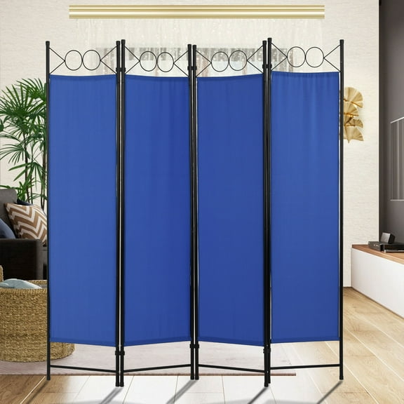 CL.HPAHKL 4 Panels Room Divider and Folding Privacy Screen, 6 ft Tall Steel Frame Wall Divider, Freestanding Space Separate Furniture Partition Room Dividers for Home Office Restaurant Bedroom, Blue