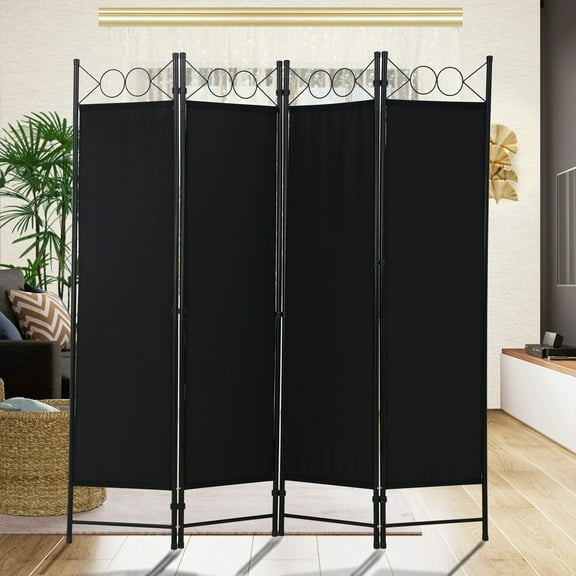 CL.HPAHKL 4 Panels Room Divider and Folding Privacy Screen, 6 ft Tall Steel Frame Wall Divider, Freestanding Space Separate Furniture Partition Room Dividers for Home Office Restaurant Bedroom, Black