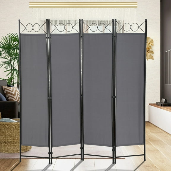 CL.HPAHKL 4 Panels Room Divider and Folding Privacy Screen, 6 ft Tall Steel Frame Wall Divider, Freestanding Space Separate Furniture Partition Room Dividers for Home Office Restaurant Bedroom, Grey