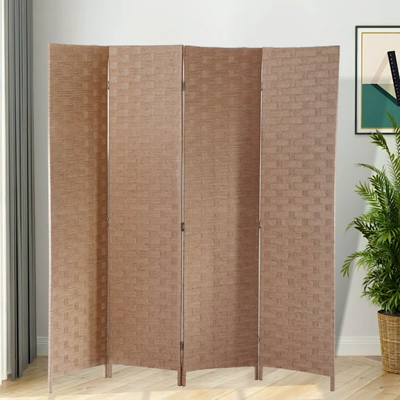 CL.HPAHKL 4 Panels Room Divider and Folding Privacy Screen, 6 ft Tall Wood Mesh Hand-Woven Design Wall Divider, Partition Room Dividers for Home Office Restaurant Bedroom