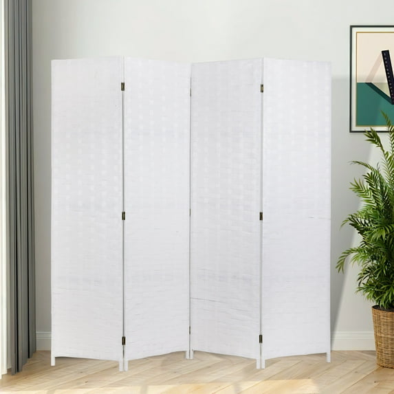 CL.HPAHKL 4 Panels Room Divider and Folding Privacy Screen, 6 ft Tall Wood Mesh Hand-Woven Design Wall Divider, Partition Room Dividers for Home Office Restaurant Bedroom