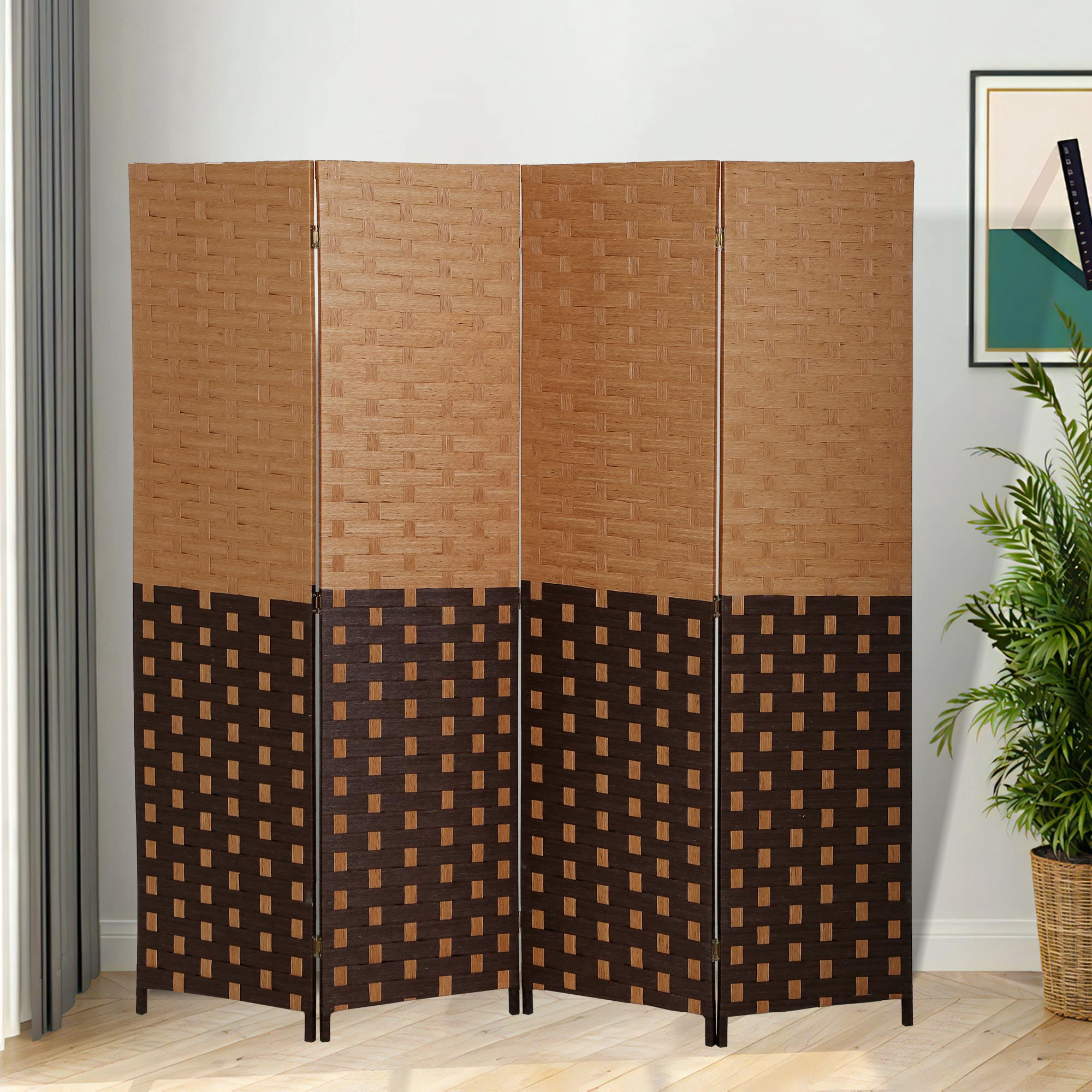 CL.HPAHKL 4 Panels Room Divider and Folding Privacy Screen, 6 ft Tall Wood Mesh Hand-Woven Design Wall Divider, Partition Room Dividers for Home Office Restaurant Bedroom
