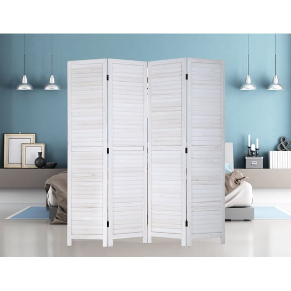 CL.HPAHKL 4 Panels Wood Room Dividers, Wood Louvered Folding Privacy Wall Divider for Room Separation 5.75 Ft Tall Freestanding Room Partitions and Dividers For Home Office Bedroom Restaurant