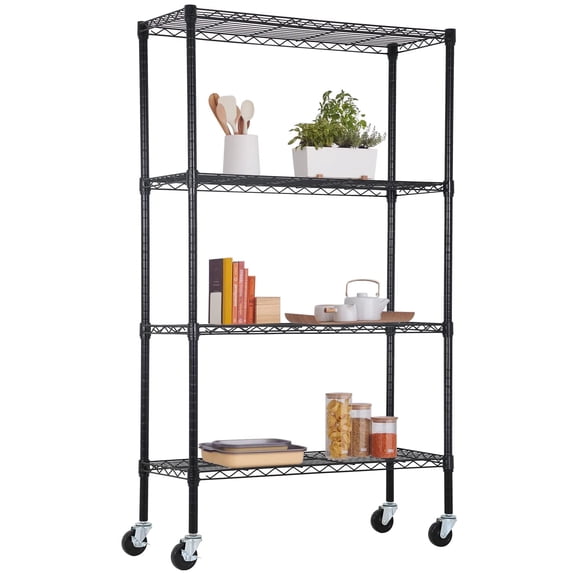 CL.HPAHKL 4-Tier Adjustable Storage Shelves with Wheels 35.6"L x 14"W x 61.8"H, NSF Metal Shelving Unit, Commercial Grade Steel Utility Layer Shelf Rack Organizer, 1400lbs Capacity, Black