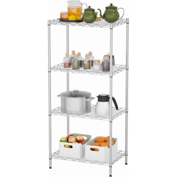 CL.HPAHKL 4-Tier Metal Storage Shelves, Adjustable Wire Shelving Unit Standing Storage Rack for Kitchen Bathroom Pantry Garage, 18" W×12" D×44" H, Chrome