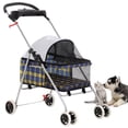 thumbnail image 1 of CL.HPAHKL 4 Wheels Outdoor Pet Folding Stroller, Waterproof Travel Dog Stroller with Cup Holder & Zippered Mesh Windows, Pad Canopy Puppy Strolling Cart for Small Medium Dogs, Yellow Plaid, 1 of 8