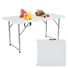 CL.HPAHKL 4 ft Folding Table with 3 Adjustable Height, Small Plastic Foldable Table with Carrying Handle, Portable Camping Table Fold in Half for Indoor Outdoor Camping, Picnic and Party, White