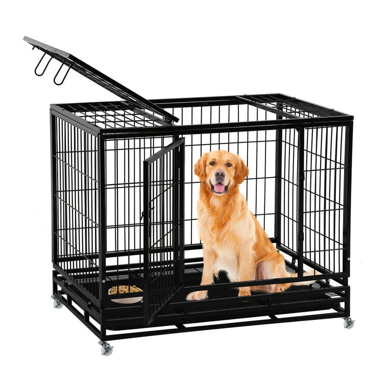 42 Inch Dog Crate, Heavy Duty Dog Kennel with Lockable