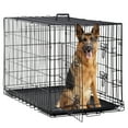 thumbnail image 1 of CL.HPAHKL 42 Inch Double Door Folding Portable Metal Dog Crates for Large Dogs, Large Dog Cages with Removable Trays, Locks, Divider Panel, Handle Dog Kennel for Travel, Outdoor, Carry, Home, Black, 1 of 7