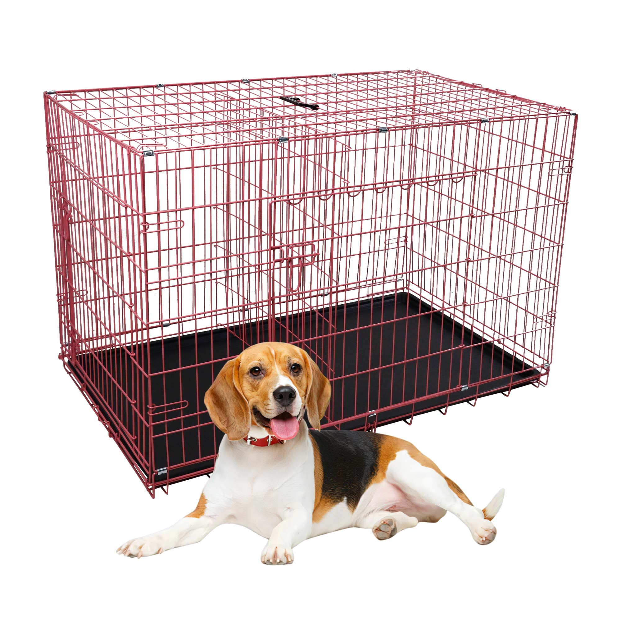 Image showcasing CL.HPAHKL Durable Large Dog Crate, Folding Metal Dog Kennel Double Door ...