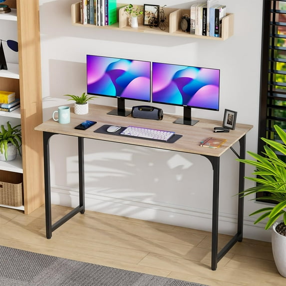 CL.HPAHKL 47 Inch Computer Table Desk, Modern Simple Style Laptop Table Industrial Office Desk with Metal Frame Adjustable Feet Homework Desk for Home Office Dorm, Writing for Small Space (1, Nature)