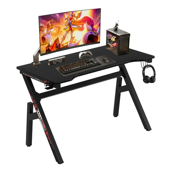 CL.HPAHKL 47 inch Gaming Desk, PC Computer Desk Gamer Workstation with Cup Holder & Headphone Hook for Home Office, Red