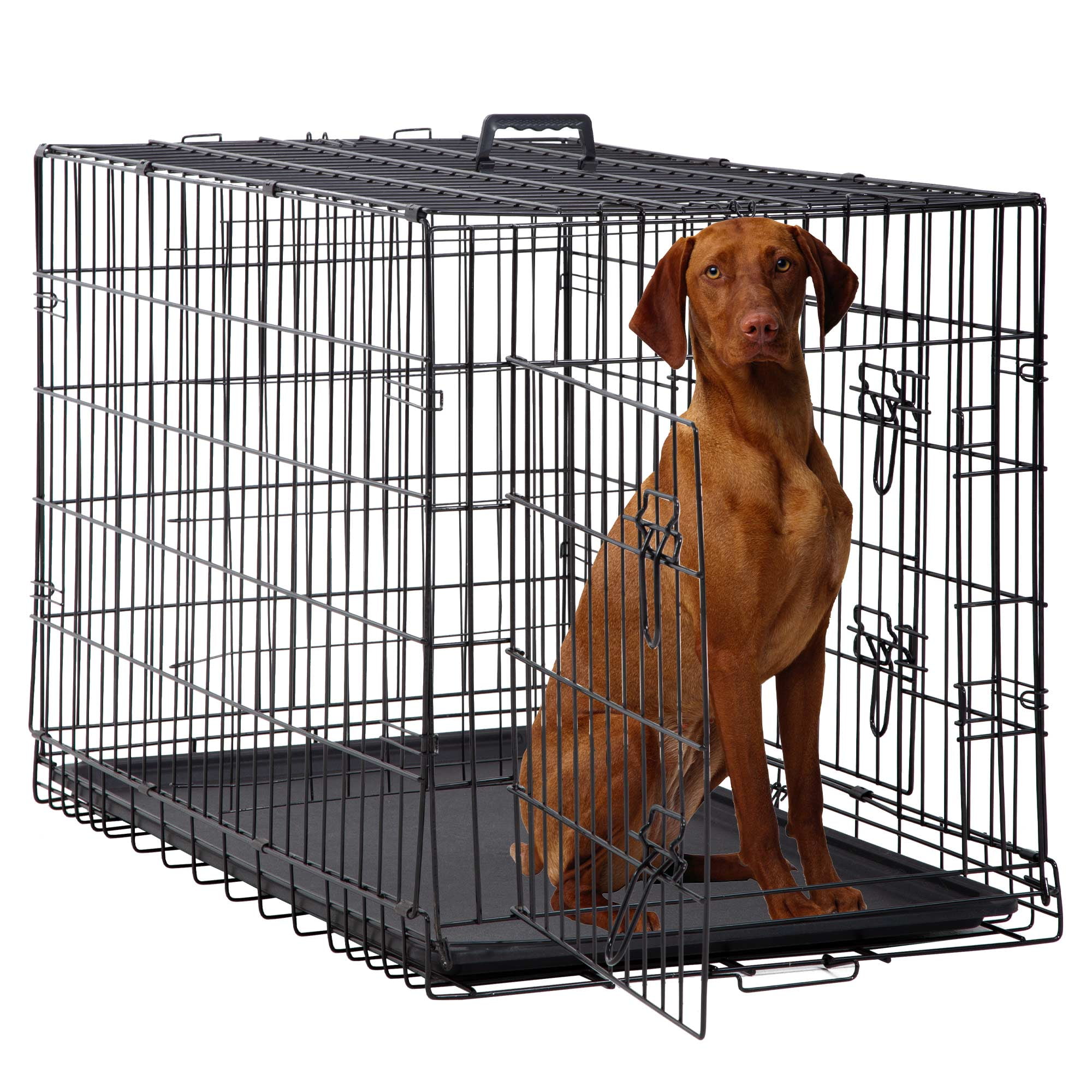 CL.HPAHKL Large Breed 48 inch Double Door Folding Dog Cage Indoor Steel Pet Crate with Tray Pan Walmart