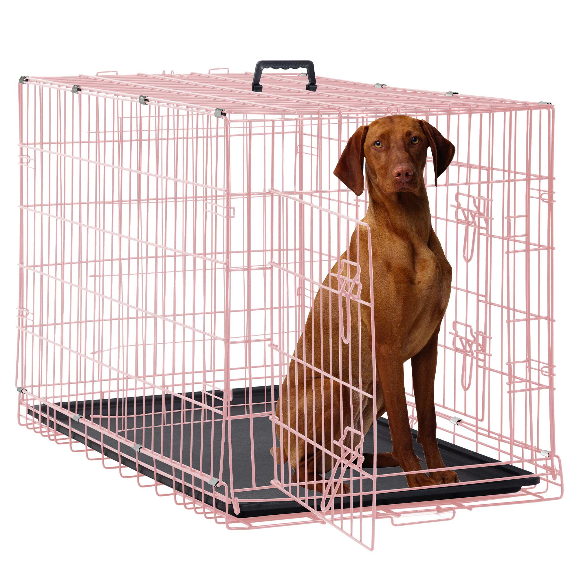 CL.HPAHKL 48 inch Dog Cage for Large Dogs Indoor, Folding Dog Crates and Kennels Double Door, Pet Cage with Tray Pan for Dogs ,dog crates for large dogs