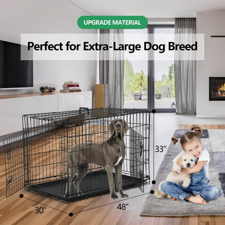 48'' Double Door Dog Crate, Folding Cage with Removable