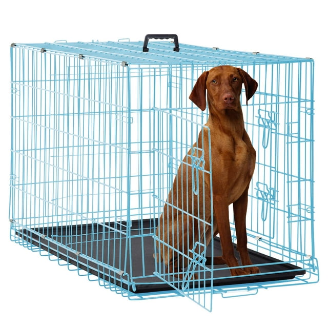 CL.HPAHKL 48 inch Pets Dog Cage for Large Dogs, Folding Dog Crates and Kennels Double Door, Pet Cage with Tray Pan for Large Animals