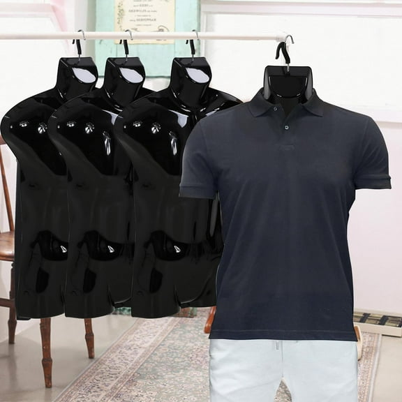 CL.HPAHKL 4PCS Male Mannequin Torso Half Body, Dress Form Sewing Manikin 30 Inch Height Dress Model Display, Hanging Mannequin Clothing Form Display with Metal Hook, Black