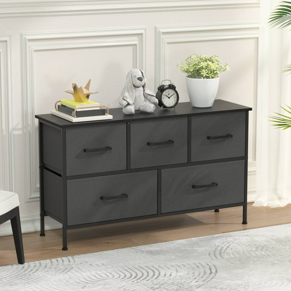 CL.HPAHKL 5 Drawer Dresser for Bedroom, Storage Organizer Unit with Sturdy Metal Frame & Wood Top, Wide Chest of Drawers for Closet, Nursery, Entryway, Gray