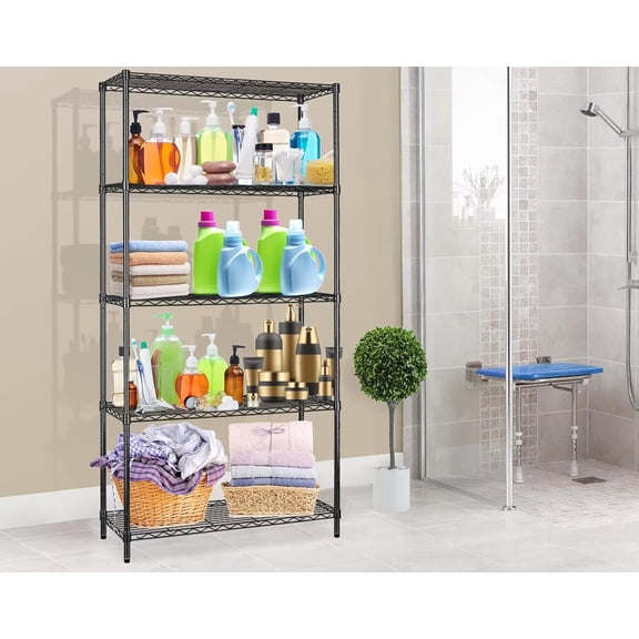 CL.HPAHKL 5-Tier Adjustable Wire Shelving Unit, NSF Certified Commercial Metal Storage Rack 1250 LBS Capacity, Adjustable Steel Shelves for Kitchen, Garage, Restaurant, 36" L x 14" W x 72" H, Black
