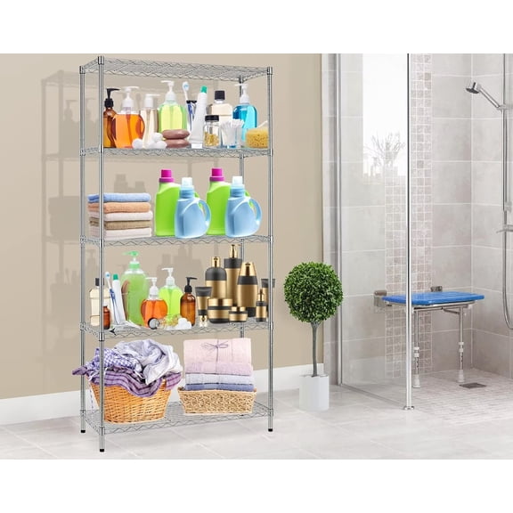 CL.HPAHKL 5-Tier Adjustable Wire Shelving Unit, NSF Certified Commercial Metal Storage Rack 1250 LBS Capacity, Adjustable Steel Shelves for Kitchen, Garage, Restaurant, 36" L x 14" W x 72" H, Chrome