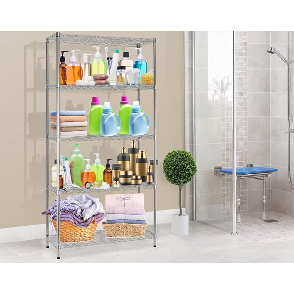 CL.HPAHKL 5-Tier Adjustable Wire Shelving Unit, NSF Certified Commercial Metal Storage Rack 1250 LBS Capacity, Adjustable Steel Shelves for Kitchen, Garage, Restaurant, 36" L x 14" W x 72" H, Chrome