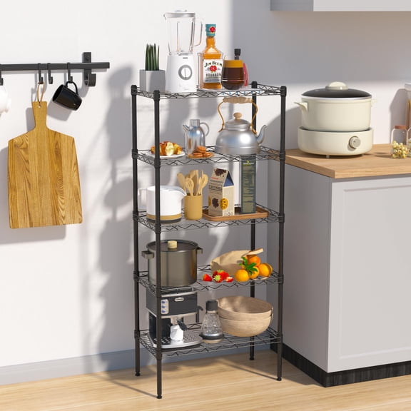 CL.HPAHKL 5 Tier Shelf Unit, Adjustable Storage Racks and Shelving NSF Certified Metal Rack Shelves 750lbs Capacity Wire Shelving Unit for Garage Closet Pantry, Black (21.5"L x 11.6"W x 47.6"H)