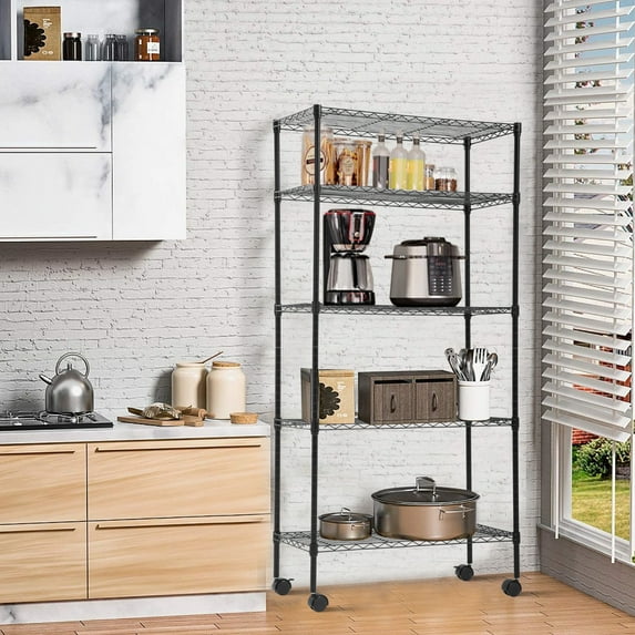 CL.HPAHKL 5-Wire Standing Storage Shelves, Adjustable Metal Shelving Units for Laundry Bathroom Kitchen Pantry Closet, 30"L x 14"W x60"H, Black