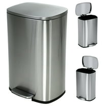 CL.HPAHKL 50 Liter / 13 Gallon Garbage Can, Fingerprint-Proof Garbage Can with Lid Stainless Steel Kitchen Trash Can with Removable Inner Bucket Step Trash Can, Brushed Stainless Steel Finish, Silver