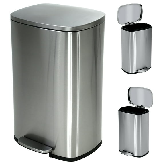 CL.HPAHKL 50 Liter / 13 Gallon Garbage Can, Fingerprint-Proof Garbage Can with Lid Stainless Steel Kitchen Trash Can with Removable Inner Bucket Step Trash Can, Brushed Stainless Steel Finish, Silver