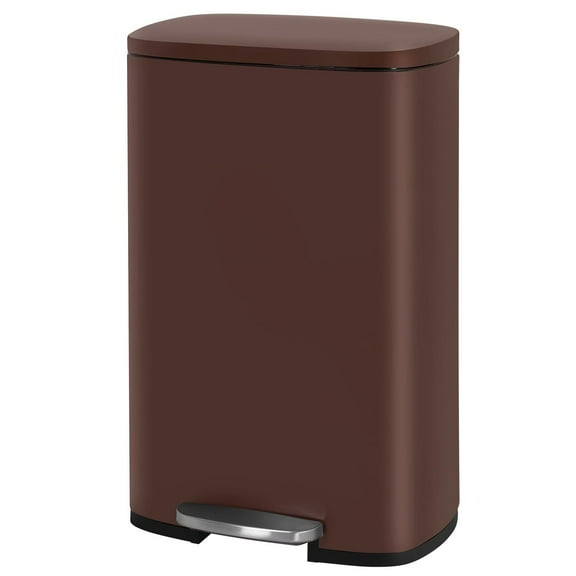 CL.HPAHKL 50 Liter / 13 Gallon Garbage Can, Fingerprint-Proof Garbage Can with Lid Stainless Steel Kitchen Trash Can with Removable Inner Bucket Step Trash Can, Brushed Stainless Steel Finish, Brown