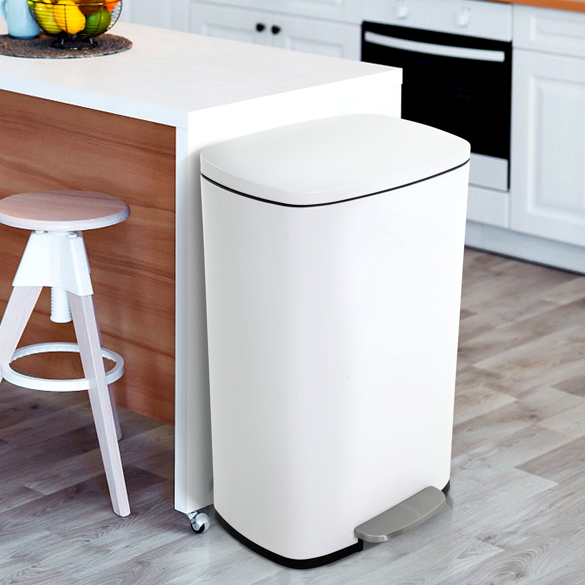Curver Deco 50 Liter / 13 Gallon Tall Plastic Kitchen Trash Can With Foot Pedal And Bag Holder And Lid - Perfect For Household Use Indoor For Garbage Disposal, Recycling , Black/Silver