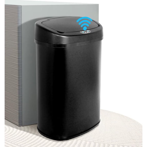 CL.HPAHKL 50 Liter Motion Sensor Trash Can, 13 Gallon Stainless Steel Kitchen Garbage Can with Lid, Automatic Waste Bin for Home Office, Bathroom, Black