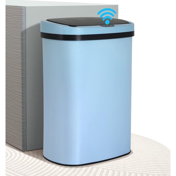 CL.HPAHKL 50 Liter Motion Sensor Trash Can, 13 Gallon Stainless Steel Kitchen Garbage Can with Lid, Automatic Waste Bin for Home Office, Bathroom, Blue