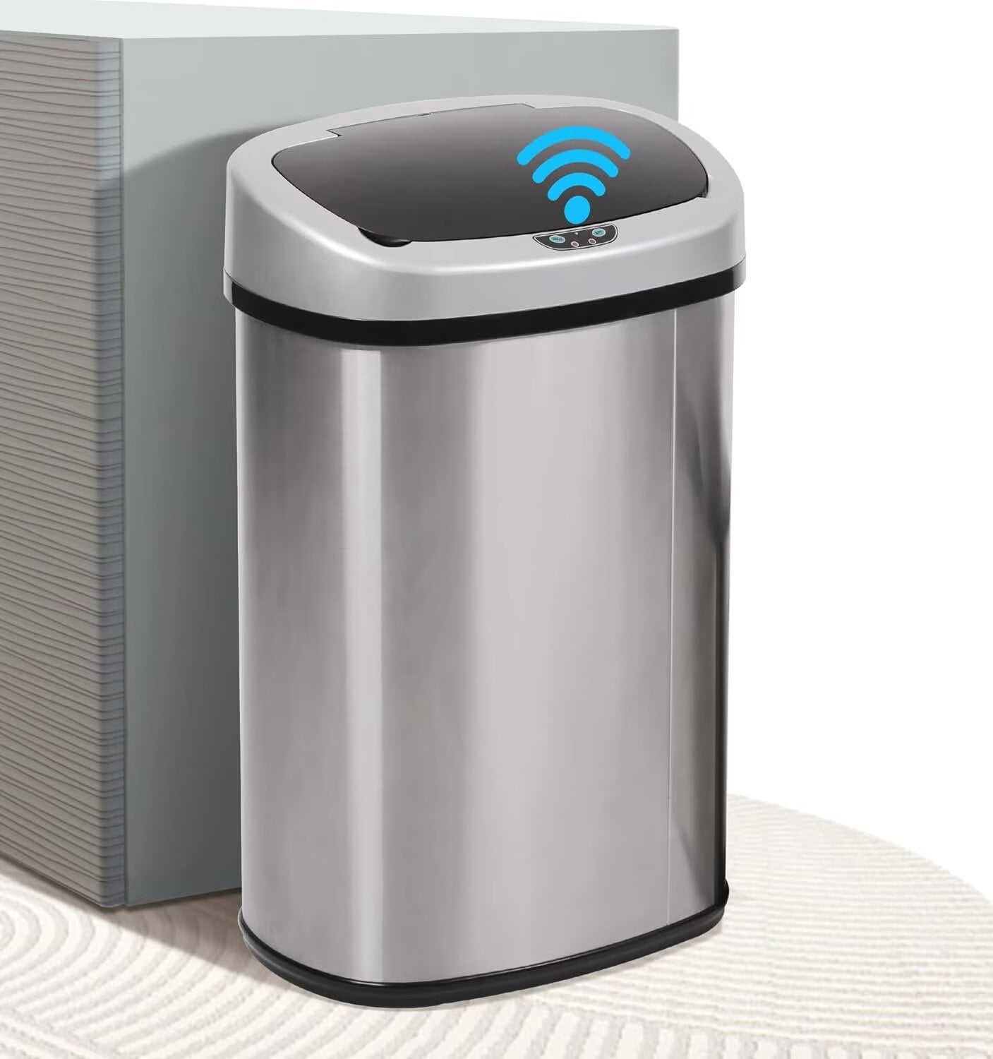 CL.HPAHKL 50 Liter Motion Sensor Trash Can, 13 Gallon Stainless Steel Kitchen Garbage Can with Lid, Automatic Waste Bin for Home Office, Bathroom, Silver