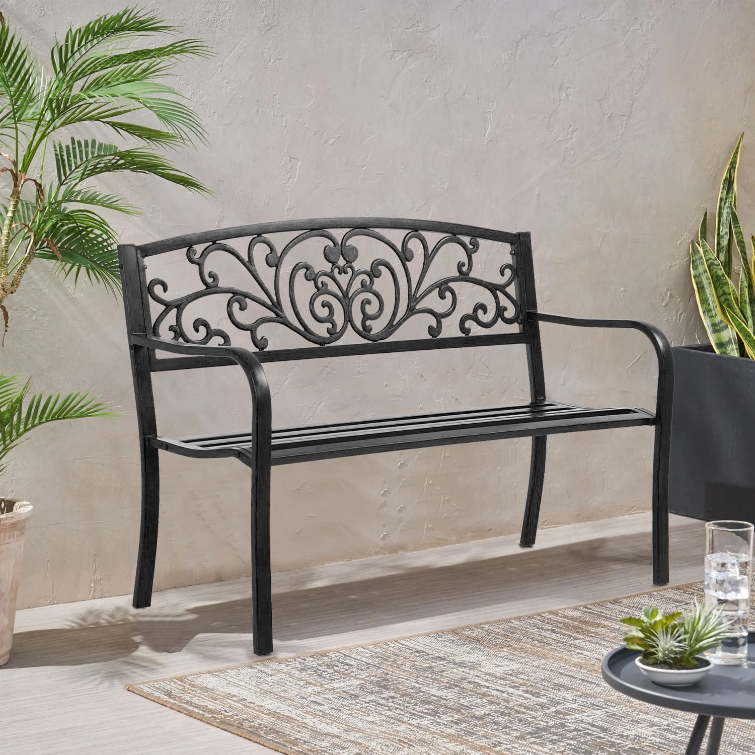 CL.HPAHKL Heavy Duty Metal Sturdy and Rust Resistant Garden Bench, Black - Walmart.com