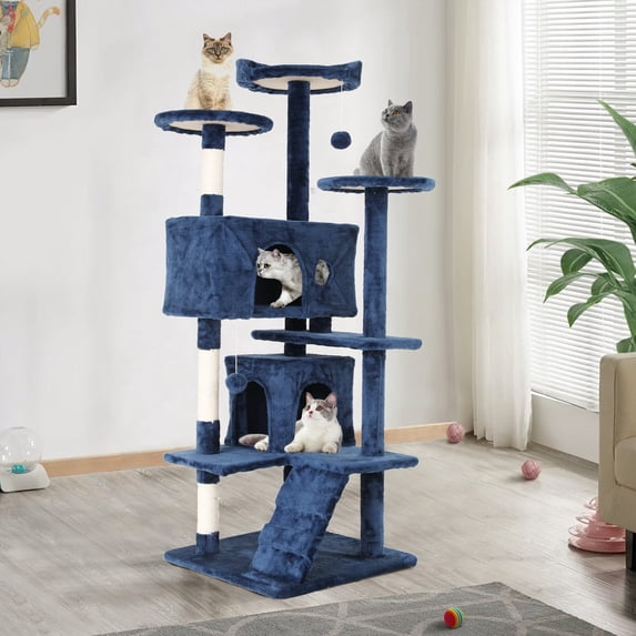 CL.HPAHKL 54In Cat Tree Tower for Large Cats, Cat Climbing Tower Cat Scratching Tree with Cat Scratching Stand, Big Cat Tree House Funny Toys for Kittens Pet(Navy Blue)